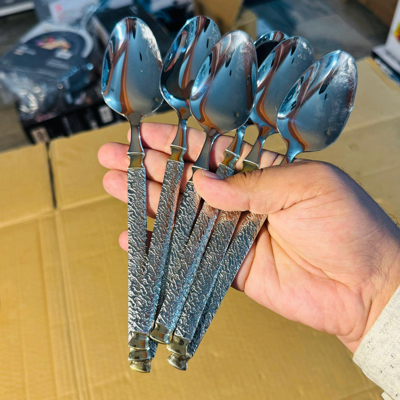 AYD 6pcs Embossed Stainless Steel Table Spoon Set