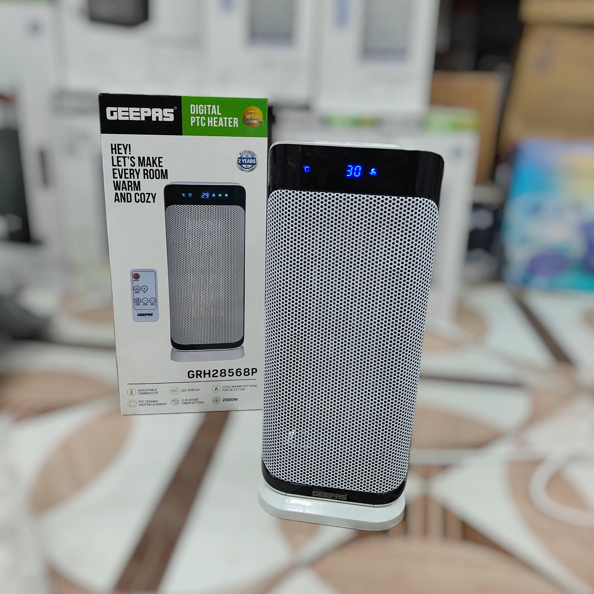 Geepas PTC ceramic digital blower heater with remote GRH 28568P