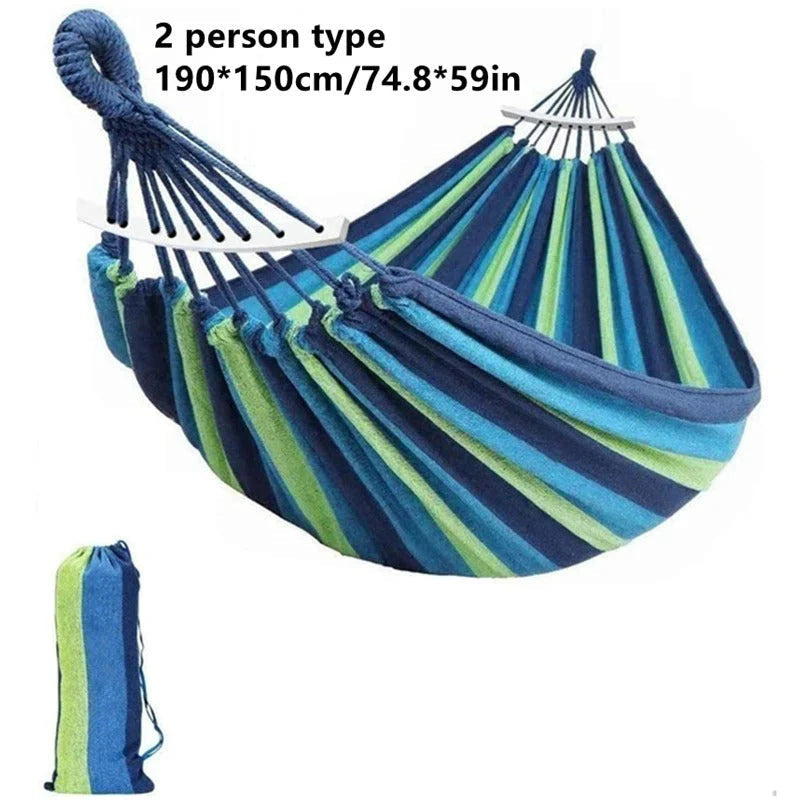 Outdoor Double Hammock with Wooden Spread Bars