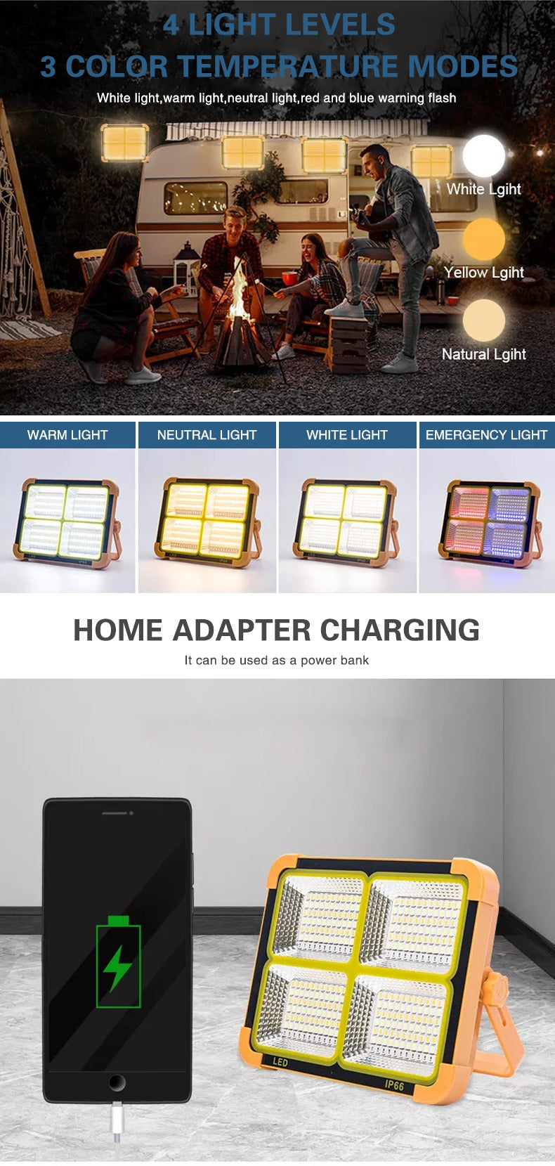 Imported 100W Dual Rechargeable Multifunction Solar Light