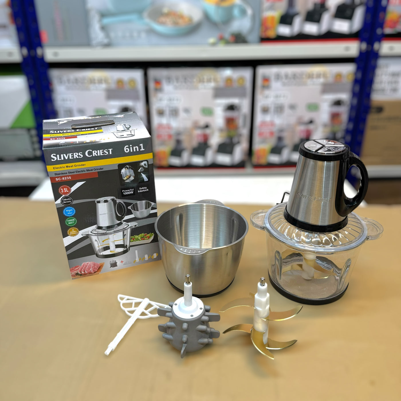 Lot Imported Silver Crest 6-in-1 Chopper with Steel & Glass Bowl