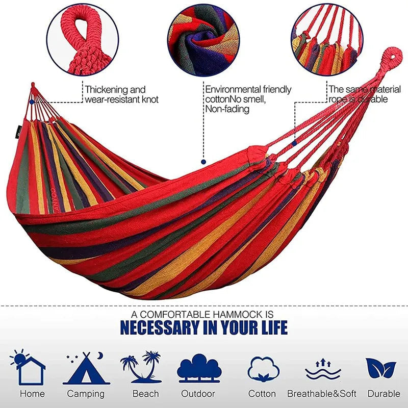Outdoor Double Hammock with Wooden Spread Bars