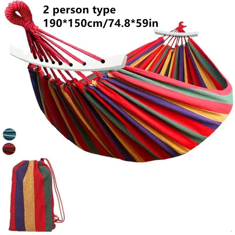 Outdoor Double Hammock with Wooden Spread Bars
