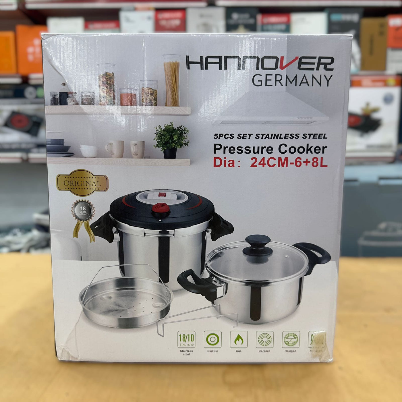 Hanover 5pcs Automatic Pressure Cooker Set 6 & 8 Litre