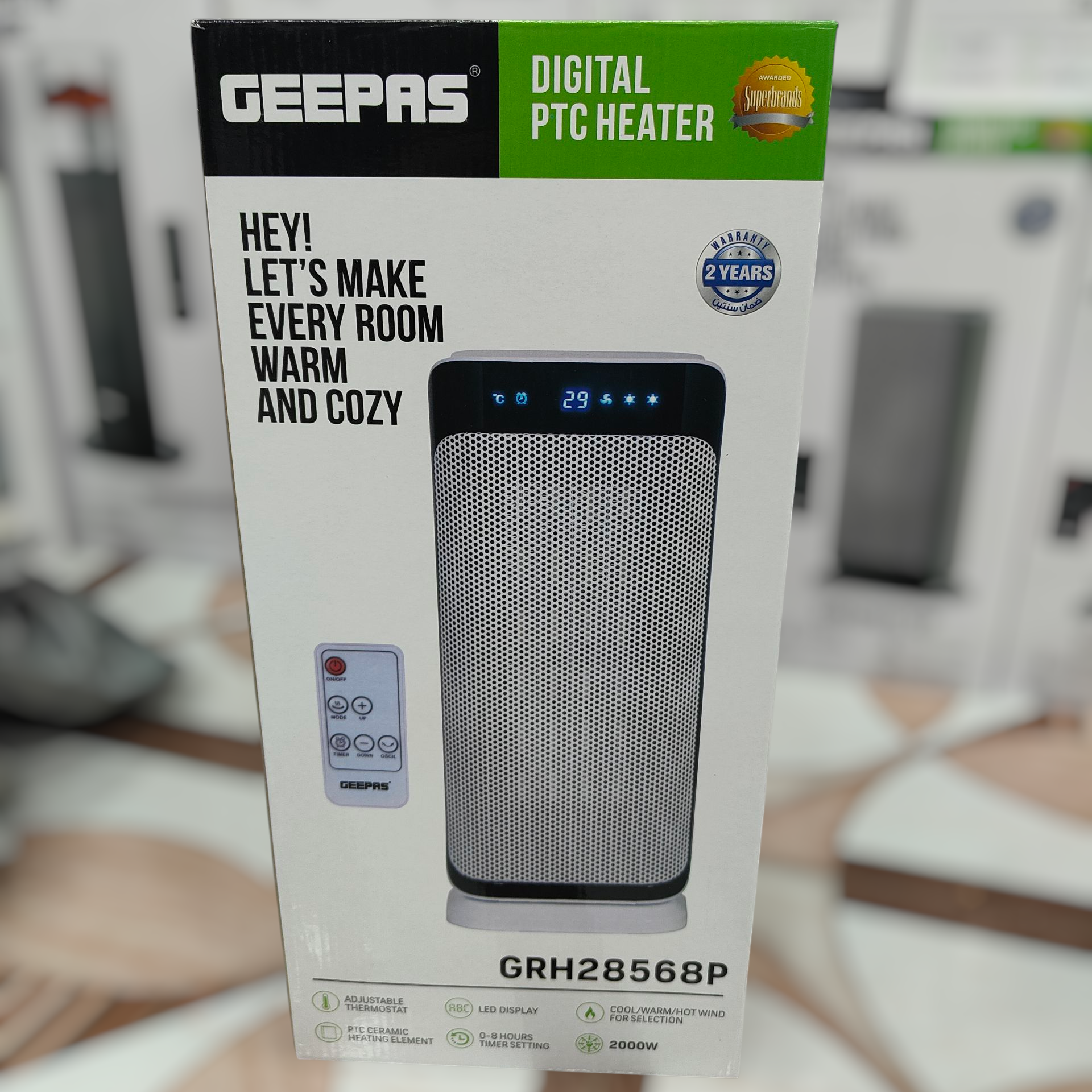 Geepas PTC ceramic digital blower heater with remote GRH 28568P