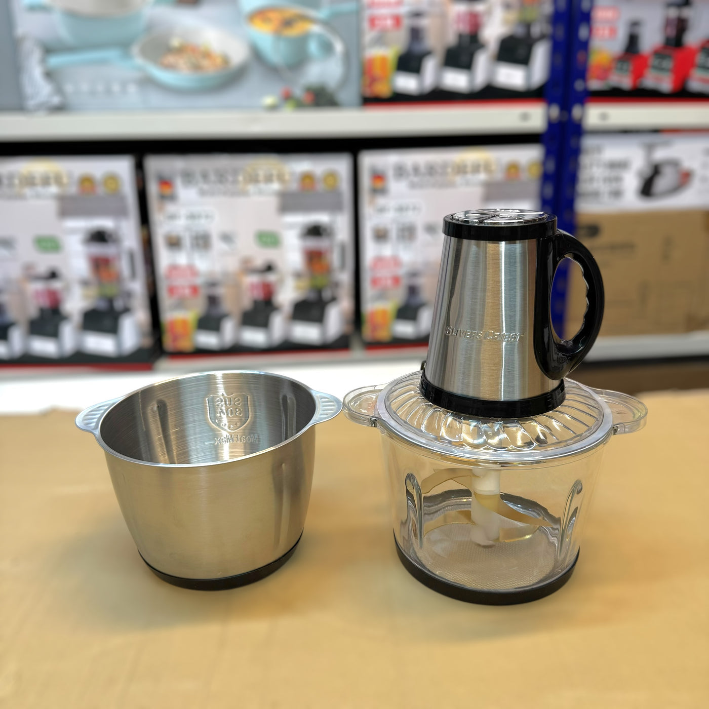 Lot Imported Silver Crest 6-in-1 Chopper with Steel & Glass Bowl