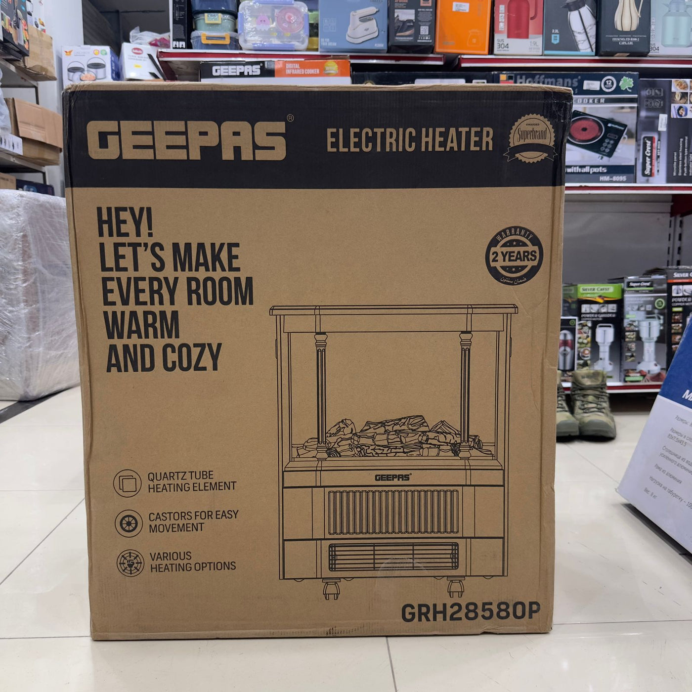 Geepas Quartz Tube Log Flame Effect Electric Heater 28580