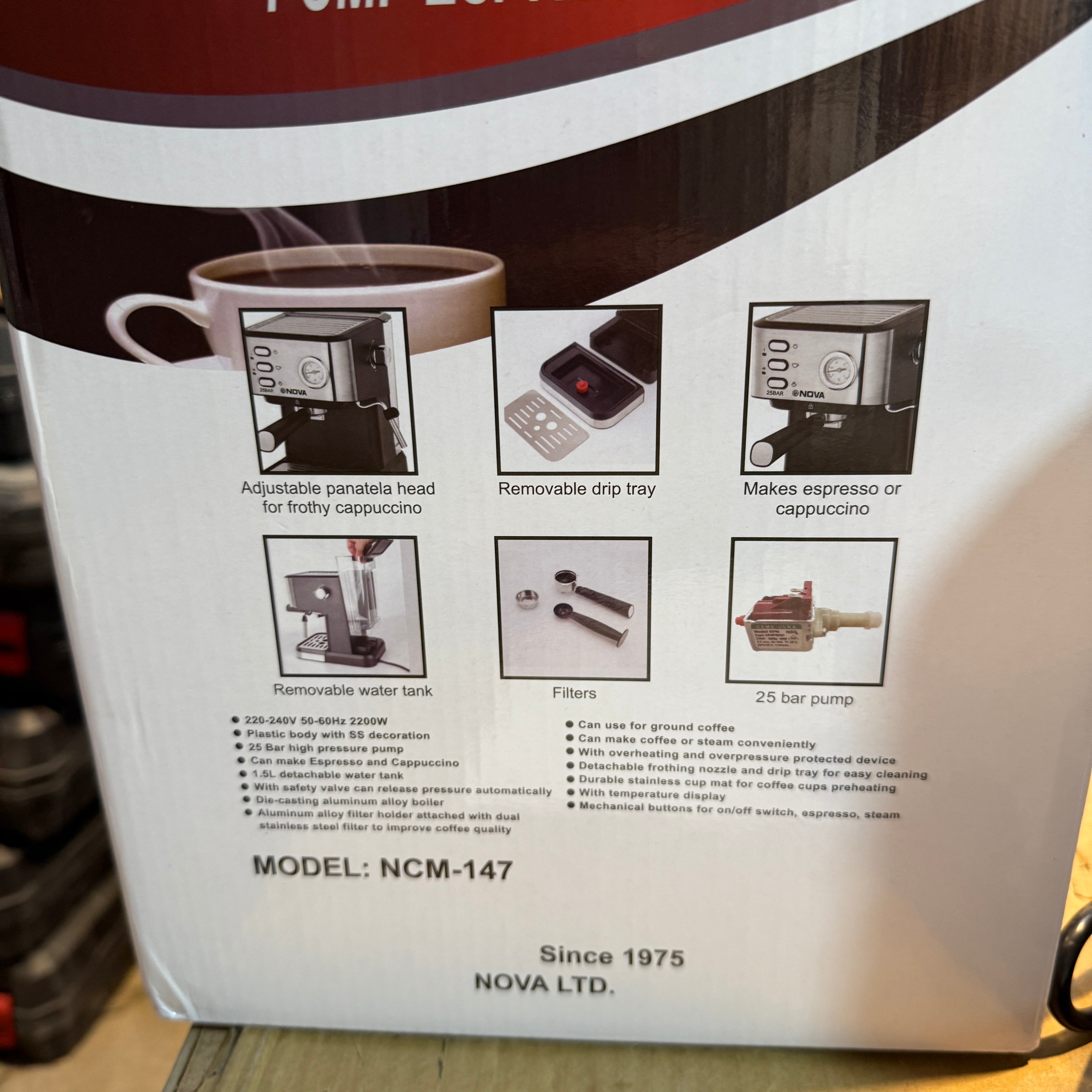 Nova 25Bar Expresso Cappuccino Coffee Maker